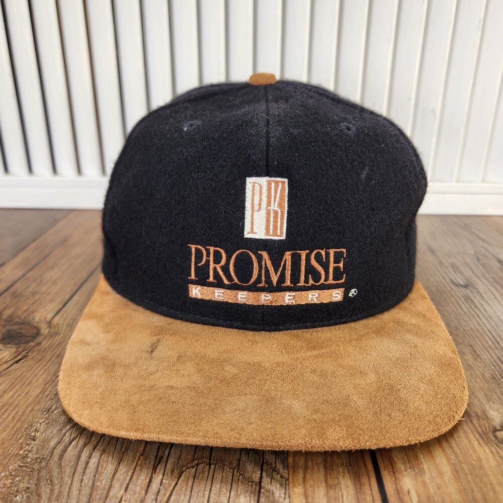 VTG Promise Keepers Men of Integrity Felt Baseball Cap Black Brown Strapback USA - Picture 2 of 10